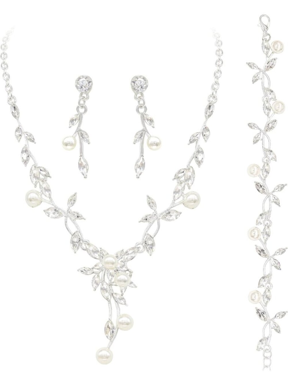 Elegant Rhinestone Wedding Jewelry Set - Crystal Necklace, Bracelet & Earrings